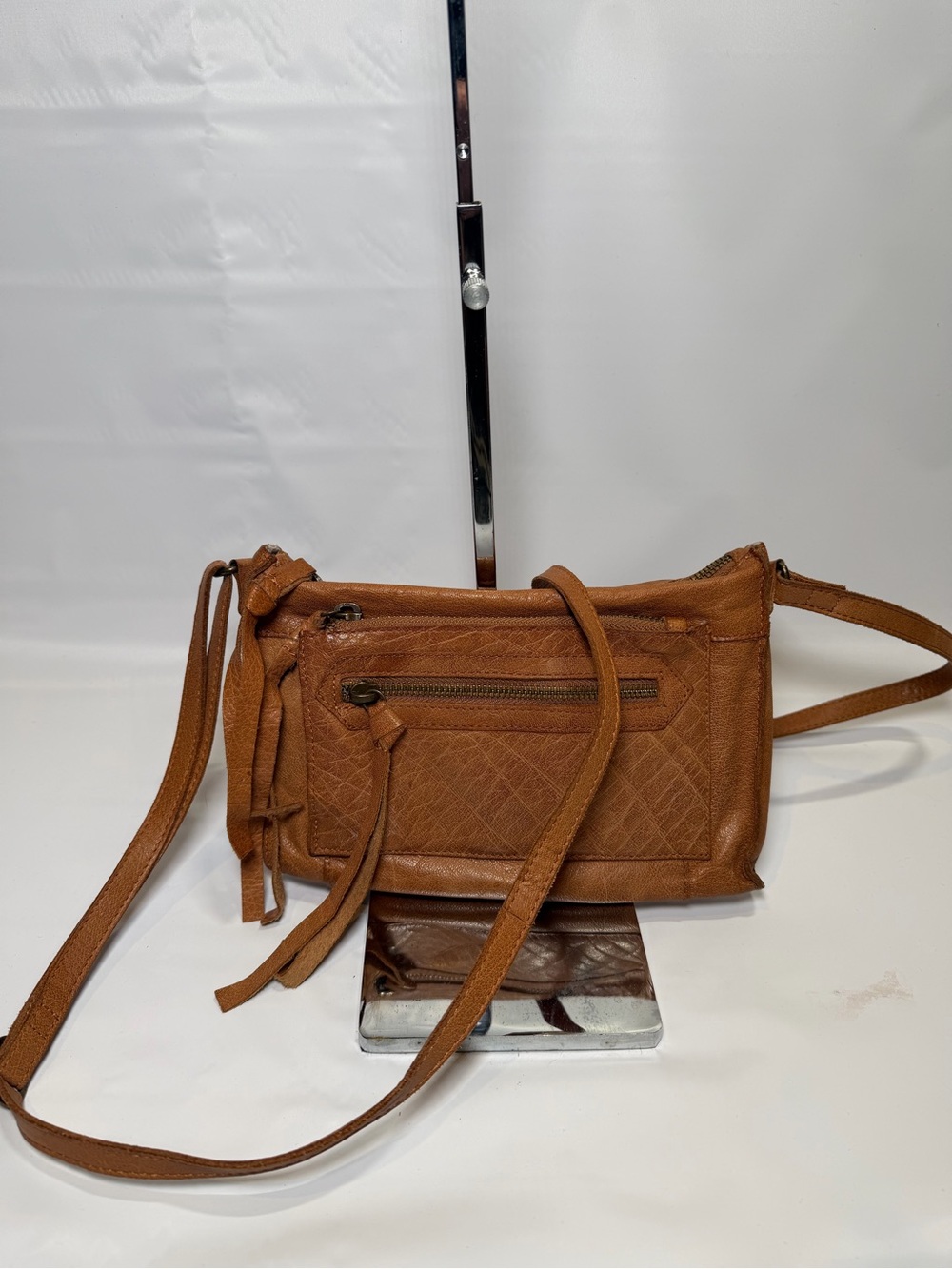 Day & Mood Anni Brown Leather Crossbody Bag with Front Zip Pocket